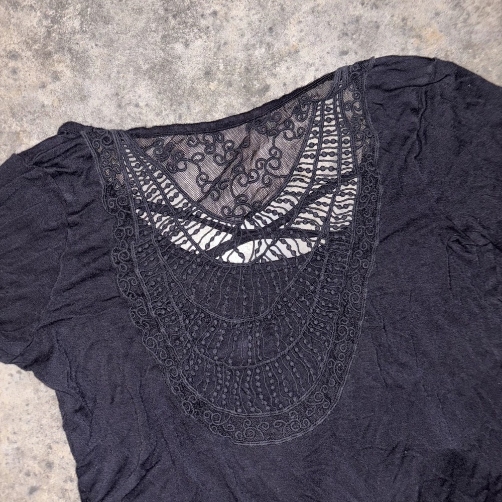No Boundaries Blouse Top Womens L(11-13) Black Crochet Lace Detail Knot Front